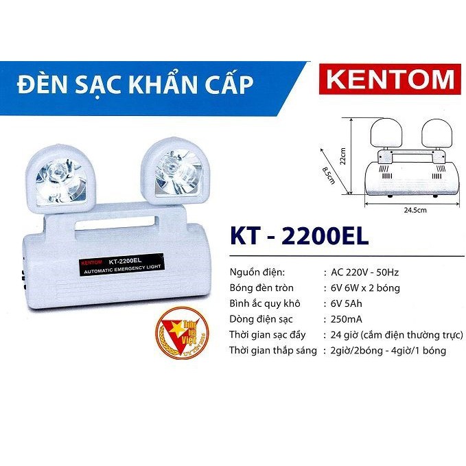 Đèn sạc chiếu sáng khẩn cấp Kentom KT2200 - Ánh sáng vàng