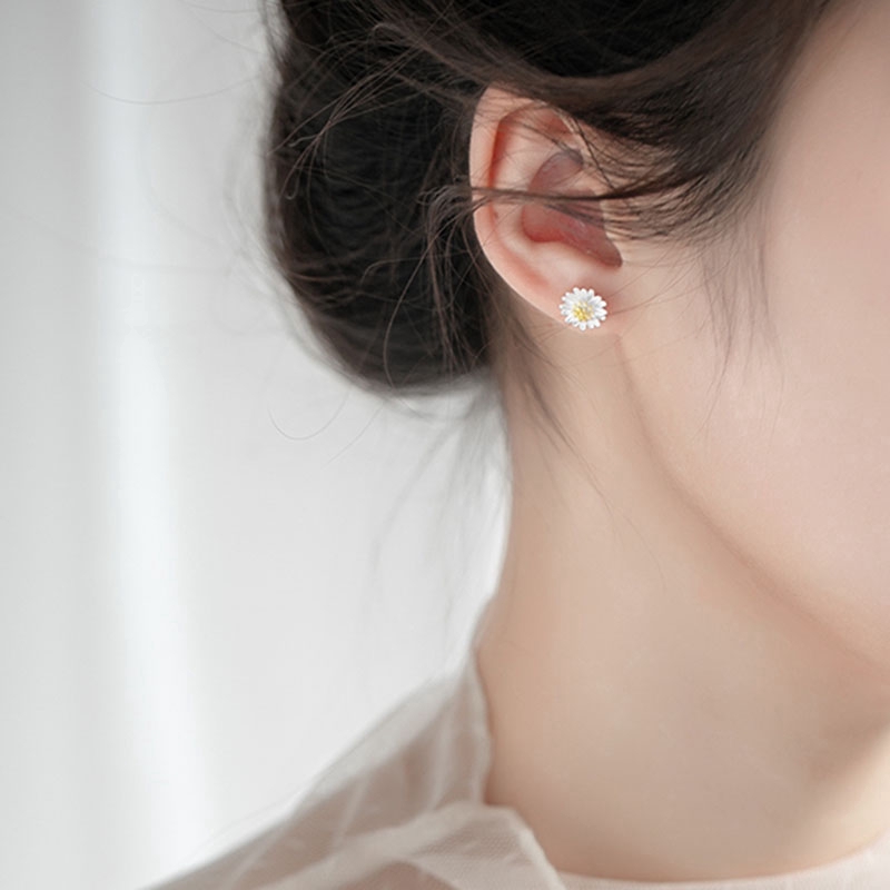 Hoa tai mạ bạc kiểu hoa hướng dương phong cách Hàn Quốc dành cho nữ