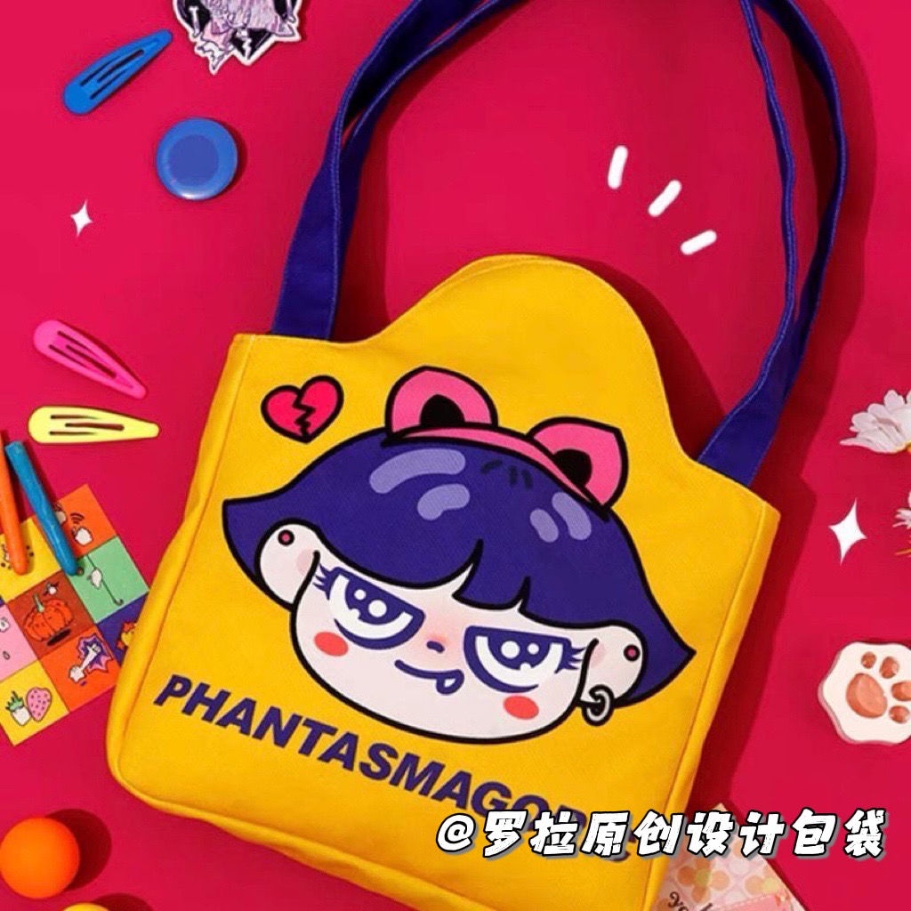 Túi Xách Canvas Phối Màu Tương Phản Họa Tiết Hoạt Hình Sáng Tạo Cho Nữ