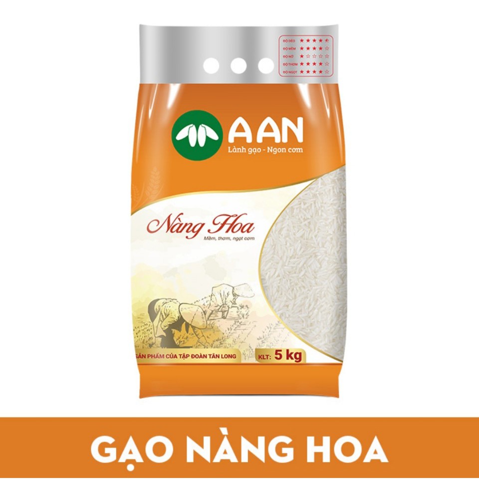 Gạo Nàng Hoa Túi 5kg A An - Cơm mềm, dẻo, thơm nhẹ, ngọt cơm