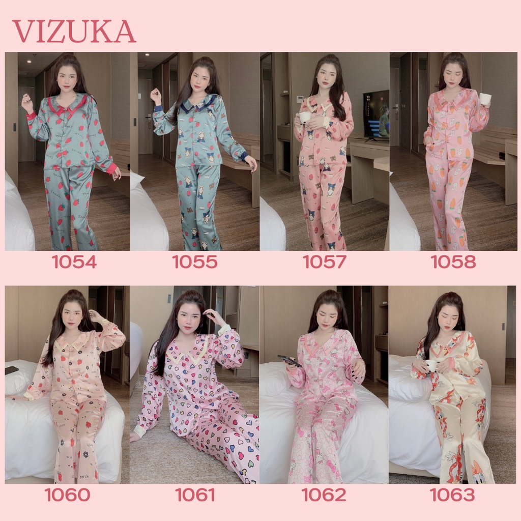 Đồ bộ nữ pijama lụa satin tay dài mặc nhà cute VIZUKA