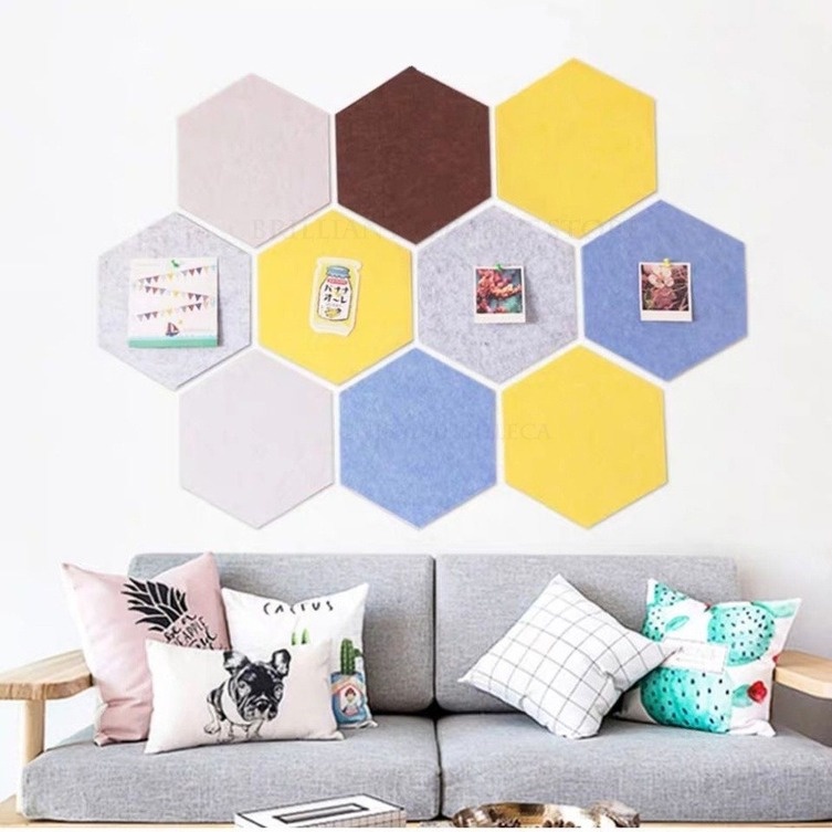 Miếng Dán Tường Hình Lục Giác 3D Bằng Vải Nỉ Trang Trí