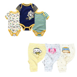 Áo liền quần vải cotton 3 + 3 phần cho bé sơ sinh
