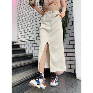 Chân váy dài xẻ giữa rút eo