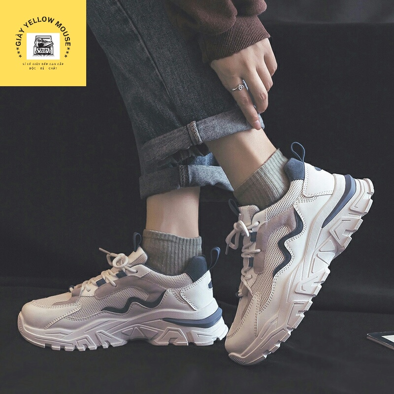Giày thể thao sneaker nữ ULZZANG đế độn 5cm chất da lộn phối vải thoáng khí màu xanh/cam