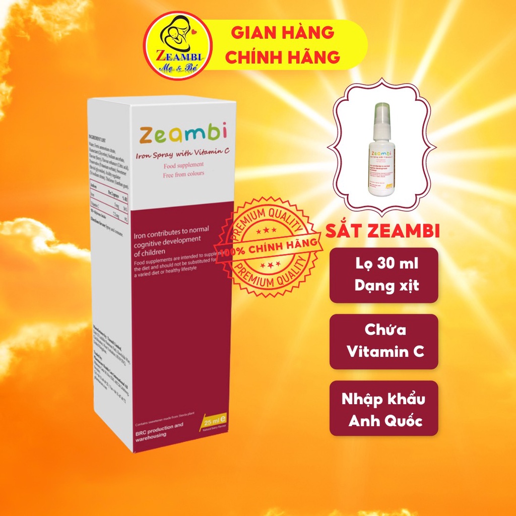 SẮT ZEAMBI - Dạng xịt, nhập khẩu Anh quốc ( lọ 25ml ) Dành cho trẻ sơ sinh từ 4 tháng tuổi, trẻ nhỏ, Người Lớn và Phụ Nữ