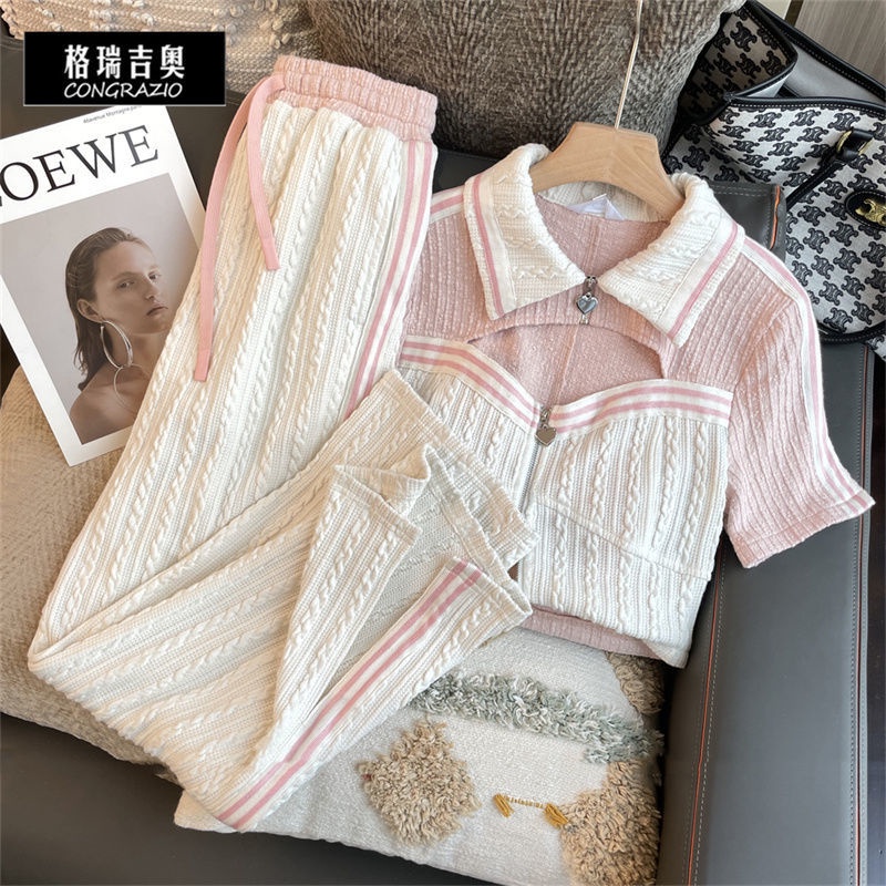 Xiaoxiangfeng Fashion suit 2022 New female Summer Design sense niche Advanced sense wide-leg Pants two-piece set