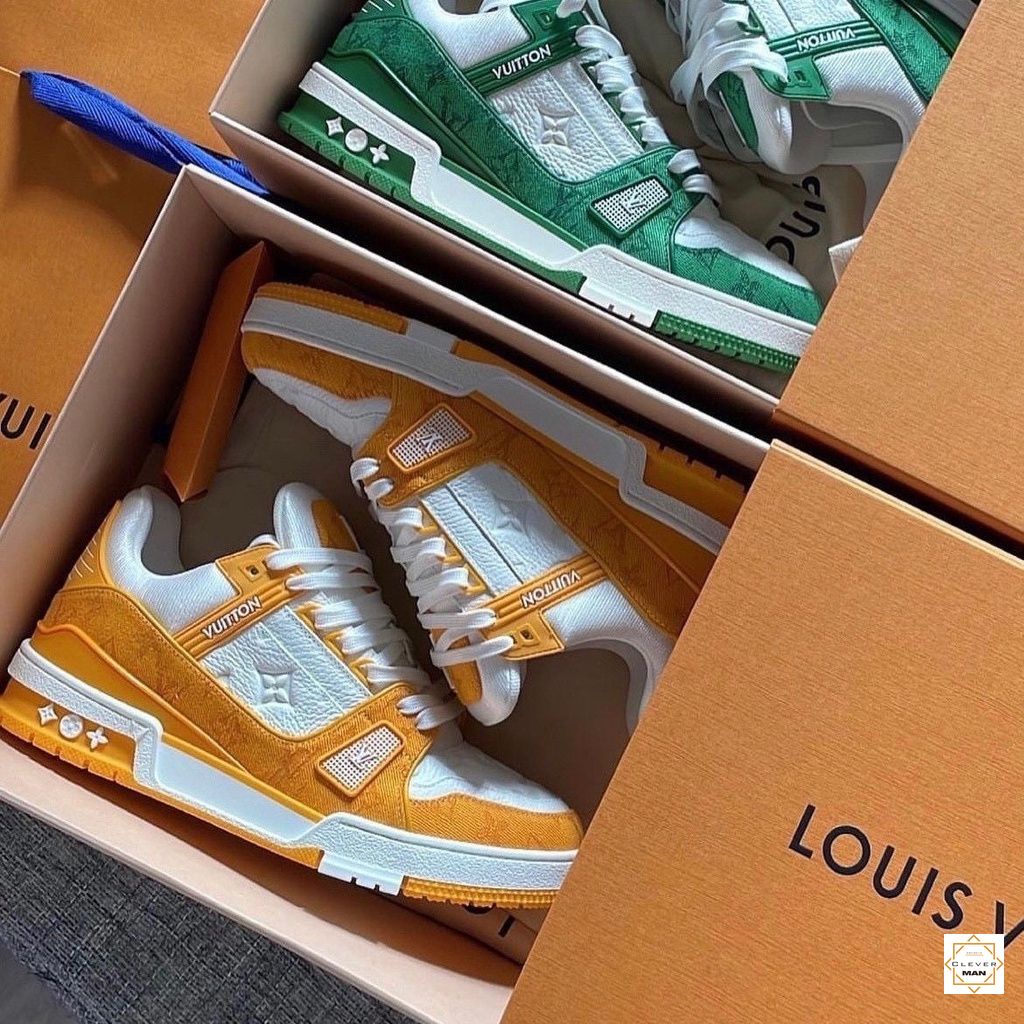 Giày thể thao LV Trainer Monogram Xanh Trắng, Đen Trắng, Vàng Trắng, Xanh Dương Clever Man Store