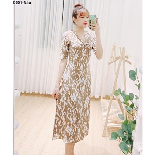 D505 đầm lụa hoa dáng dài