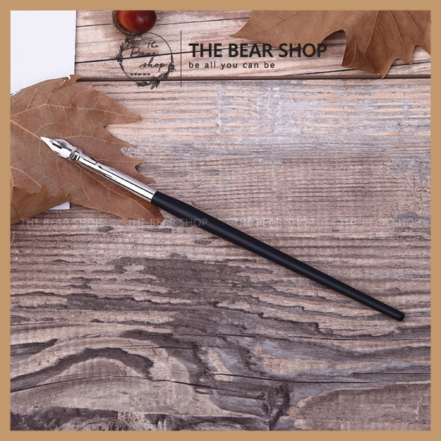 Bút máy bút chấm mực viết chữ đẹp kiểu dáng cổ điển màu vàng, màu bạc - The Bear Shop