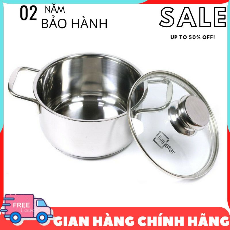 Nồi 3 đáy sandwich inox 430 FiveStar Standard bếp từ nắp kính( 16cm / 18cm / 20cm / 24cm ) ( tốt cho sức khoe)