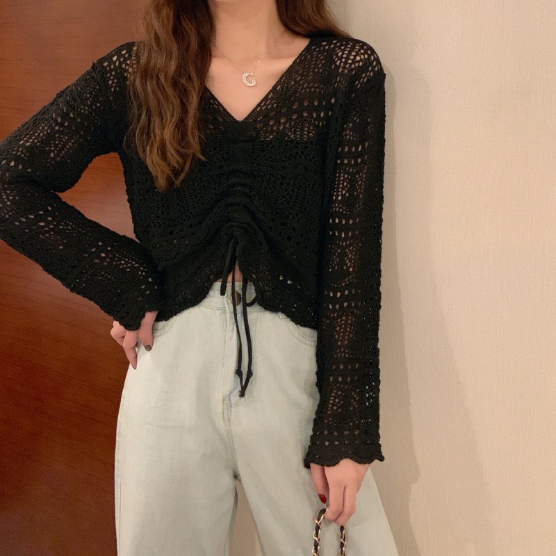 [ÁO KIỂU NỮ] Áo Len Nữ Rút Ngực, Croptop Nữ Chất Len Lưới Mix Áo Dây, Quần Siêu Xinh | BigBuy360 - bigbuy360.vn