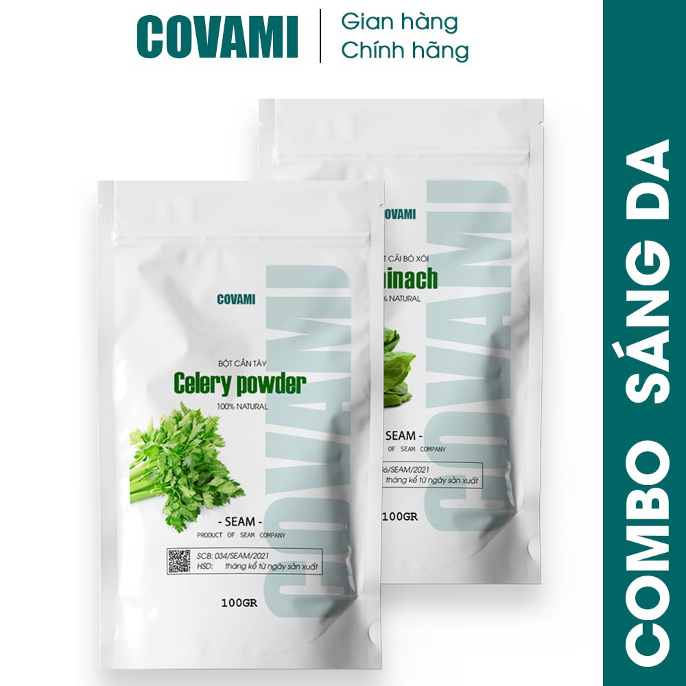 [ COMBO SÁNG DA ] 100gr bột cải bó xôi + 100gr bột cần tây sấy lạnh nguyên chất uống liền COVAMI