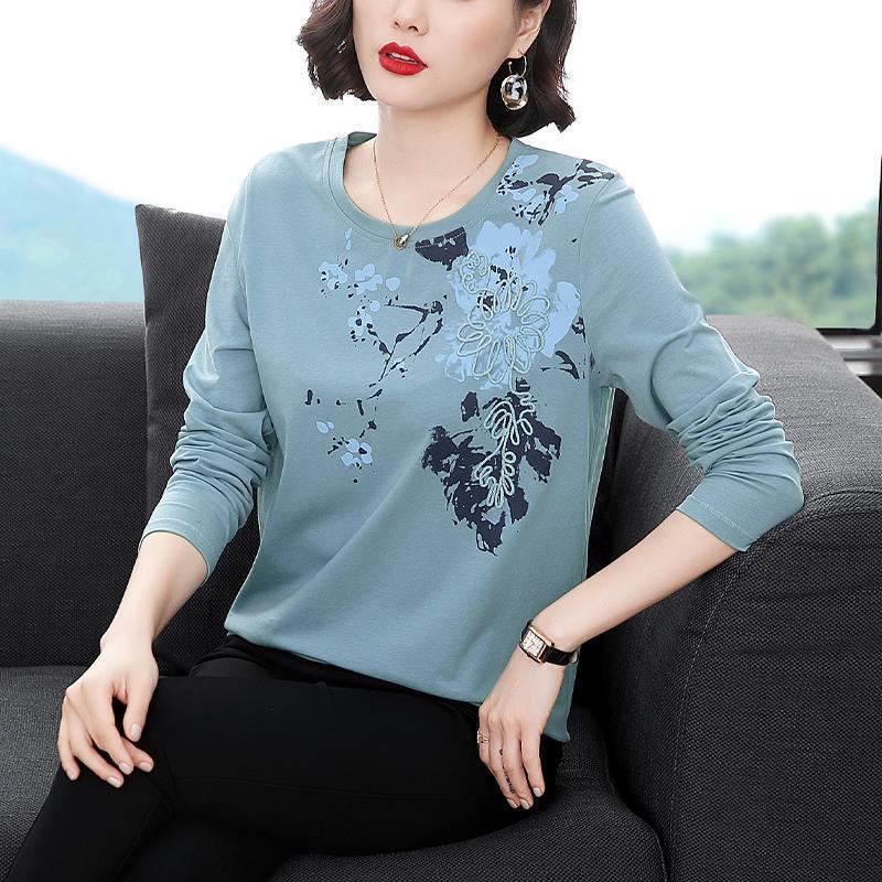 Áo Thun cotton Tay Dài Cổ Tròn Dáng Rộng Thời Trang Xuân Thu Mới 2020 Cho Nữ
