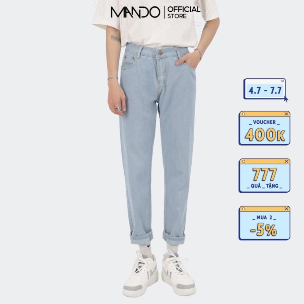 Quần Jean Nam MANDO Ống Rộng Kiểu Dáng Basic Unisex Thời Trang Hàn Quốc Chất Bò Xanh Nhạt Xanh Đậm QJN057 ! #