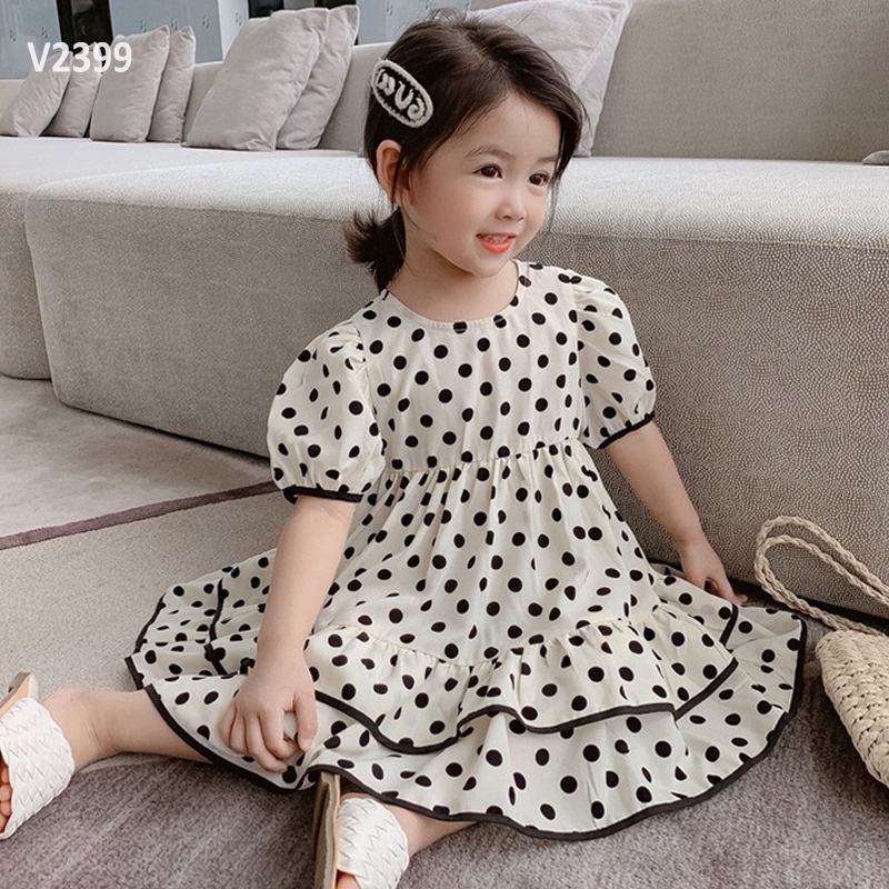 Váy Bé Gái Chấm Bi Đen Trắng V2399 AGUM MART Hàng QCCC Siêu Sang ,Cute Cho Bé Từ 10-25KG