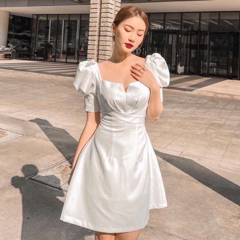 Đầm (có bigsize) đi tiệc ELLY đan chéo dây cúp ngực tay bồng