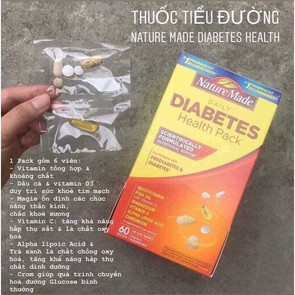 Viên uống hỗ trợ điều hòa đường huyết Nature Made Diabetes 60 gói