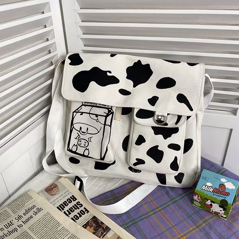 Túi canvas đeo chéo họa tiết, túi bò sữa đi học, túi tote phong cách unisex trẻ trung năng động TUCANVAS TCV | BigBuy360 - bigbuy360.vn