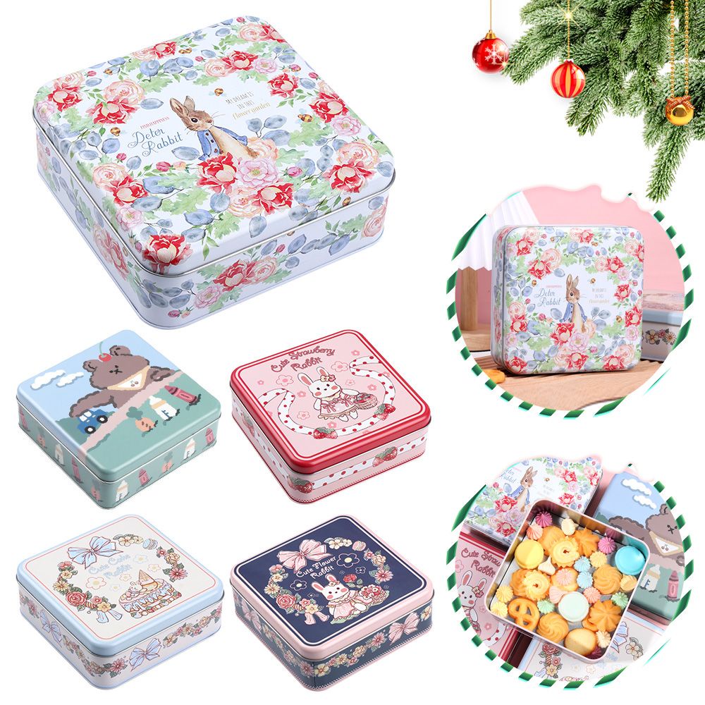 Hộp Thiếc Đựng Bánh Kẹo Hình Vuông In Họa Tiết Hoạt Hình DIY