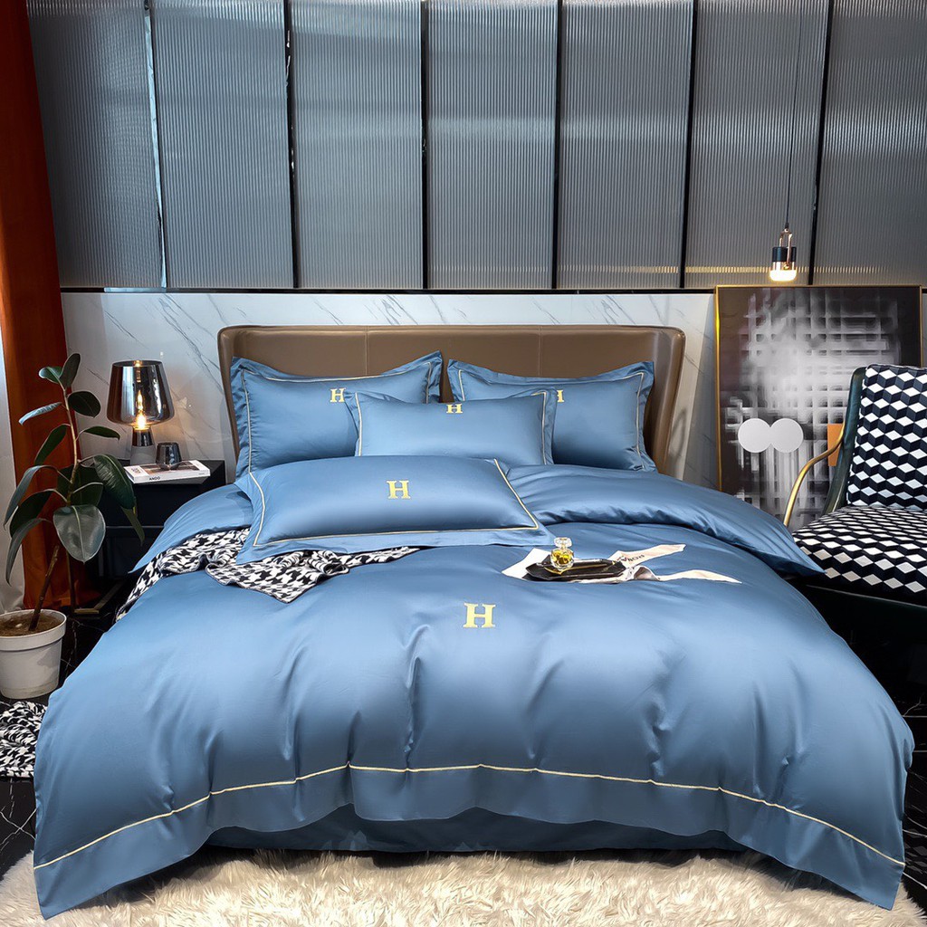 [Hàng cao cấp] Bộ chăn ga gối Lụa Hermes 4 món siêu víp | BigBuy360 - bigbuy360.vn