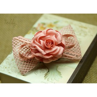 Cặp tóc, kẹp tóc nơ lưới hoa hồng lụa handmade.
