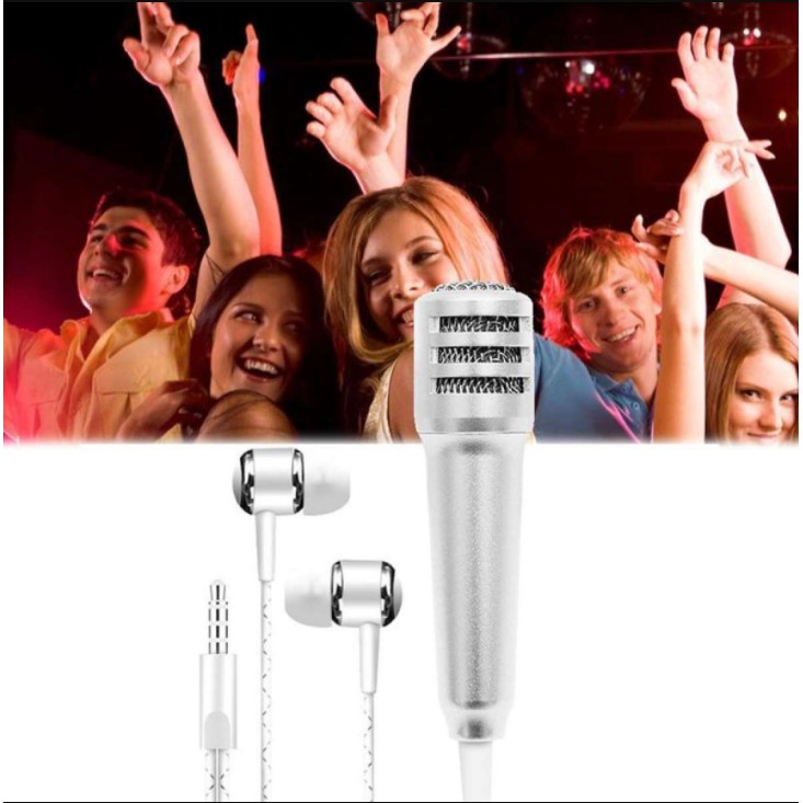 Micro Mini hát Karaoke, Mic Kèm Tai Nghe Dùng Cho Điện Thoại - Jack 3.5mm