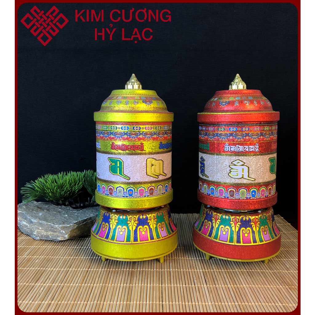 Chuyển Kinh Luân Nhôm Xoay Có Nhạc, Bánh Xe Mani Cầu Nguyện [Kim Cương Hỷ Lạc] 21Cm - 30Cm