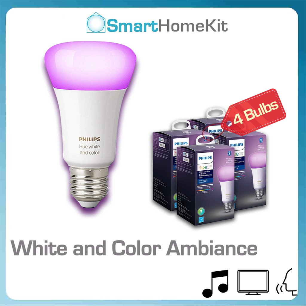 Combo 4 bóng đèn thông minh Philips Hue WCA E27 - Đèn 16 triệu màu, điều khiển với giọng nói