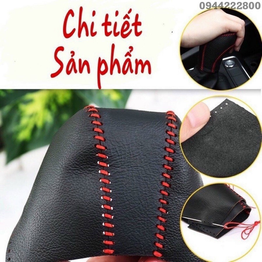 Bọc cần số xe Hyundai Creta 2021 2022 2023 Da Đen Chỉ Đỏ, Da Bò Thật, Đường may tinh tế thẩm mỹ