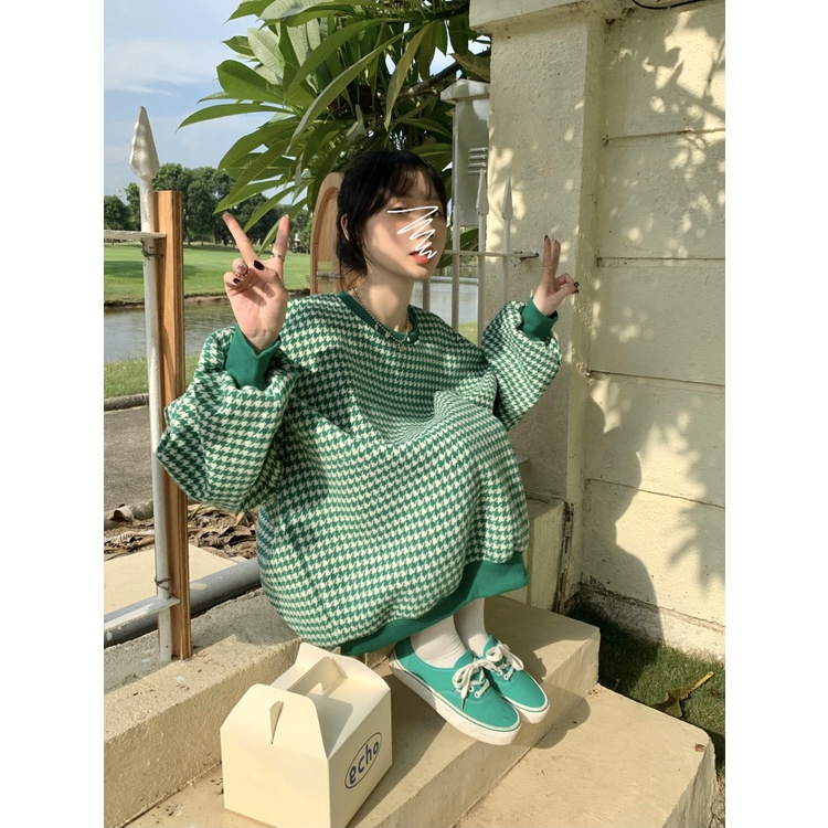 Áo nỉ dài tay cổ tròn form rộng phong cách retro Hàn quốc | BigBuy360 - bigbuy360.vn
