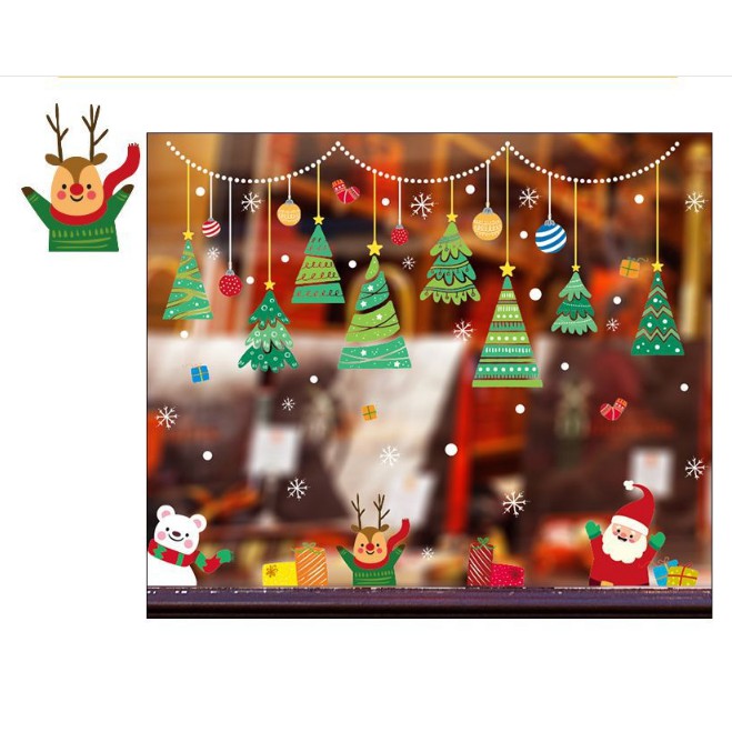 Decal trang trí Noel - Rèm Dây nhiều Cây Thông Xanh xinh