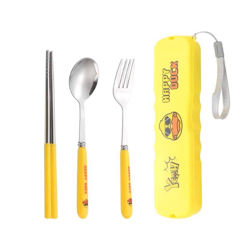 Bộ Muỗng Đũa Nĩa Bằng Thép Không Gỉ Hình Vịt Dễ Thương