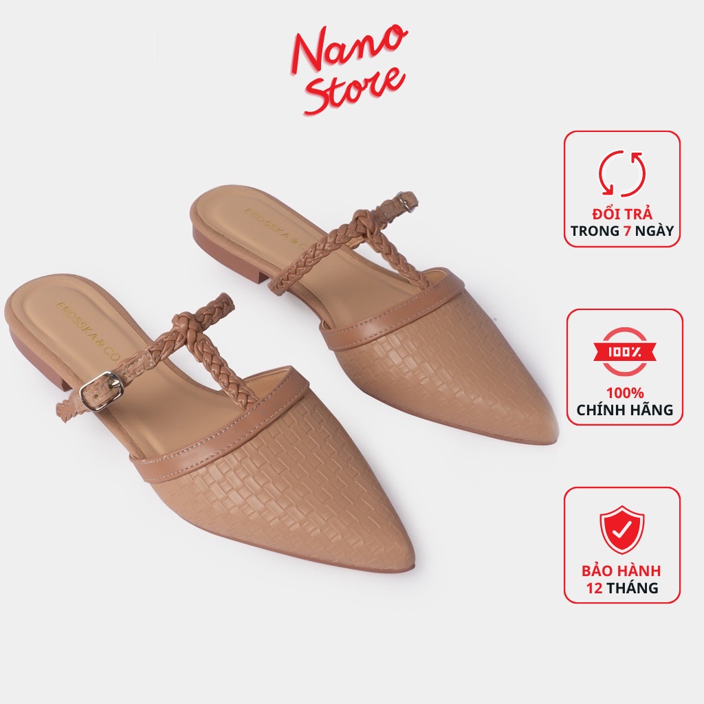 Dép sục nữ mũi nhọn đế bệt hở gót phối dây cao 2cm, giày bệt nữ mũi nhọn EL18 màu nude