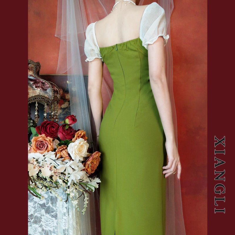 Đầm dáng dài IELGY màu xanh lá phong cách Pháp thời trang mùa hè xinh xắn cho nữ