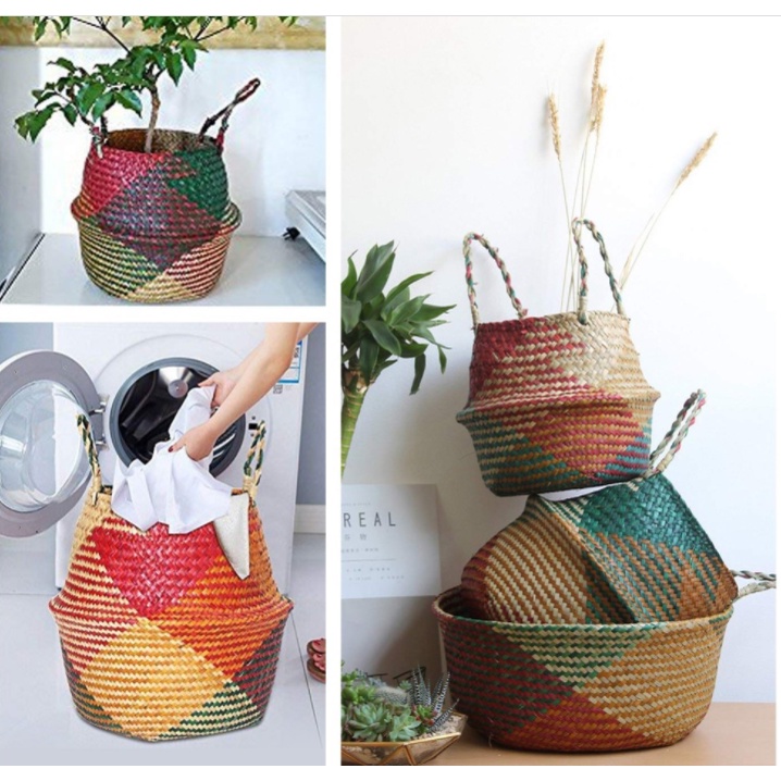 Giỏ cót đựng chậu hoa, quần áo đồ dùng có tay cầm tiện lợi
