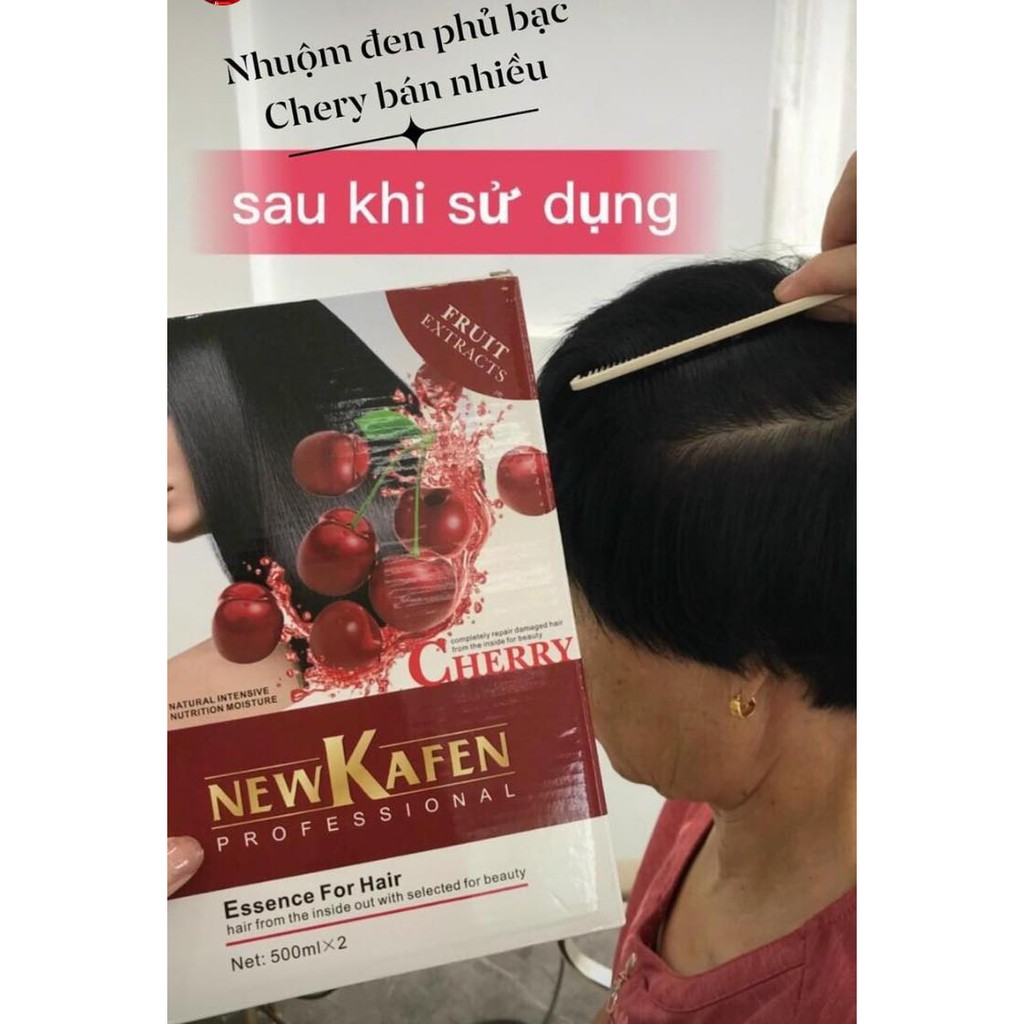 Nhuộm đen, Nhuộm nâu New Kafen Cherry CAO CẤP không dính da đầu 500MLX2 - Phủ bạc tóc nhanh và tiết kiệm .