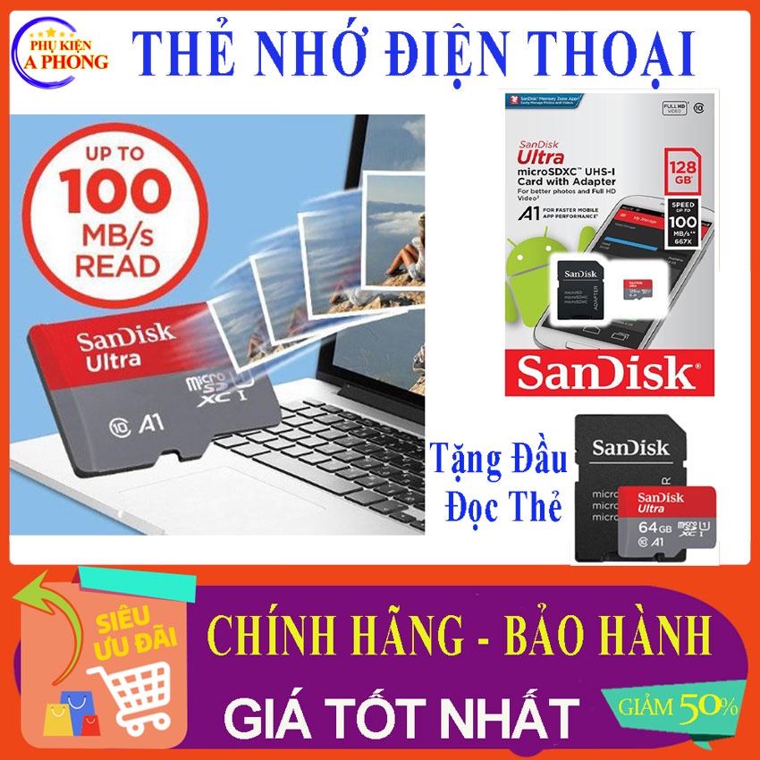 [Freeship] Thẻ Nhớ Điện Thoại chính hãng tặng kèm đầu đọc, chụp ảnh, quay video, lưu dữ liệu tiện lợi, bảo hành 24 tháng