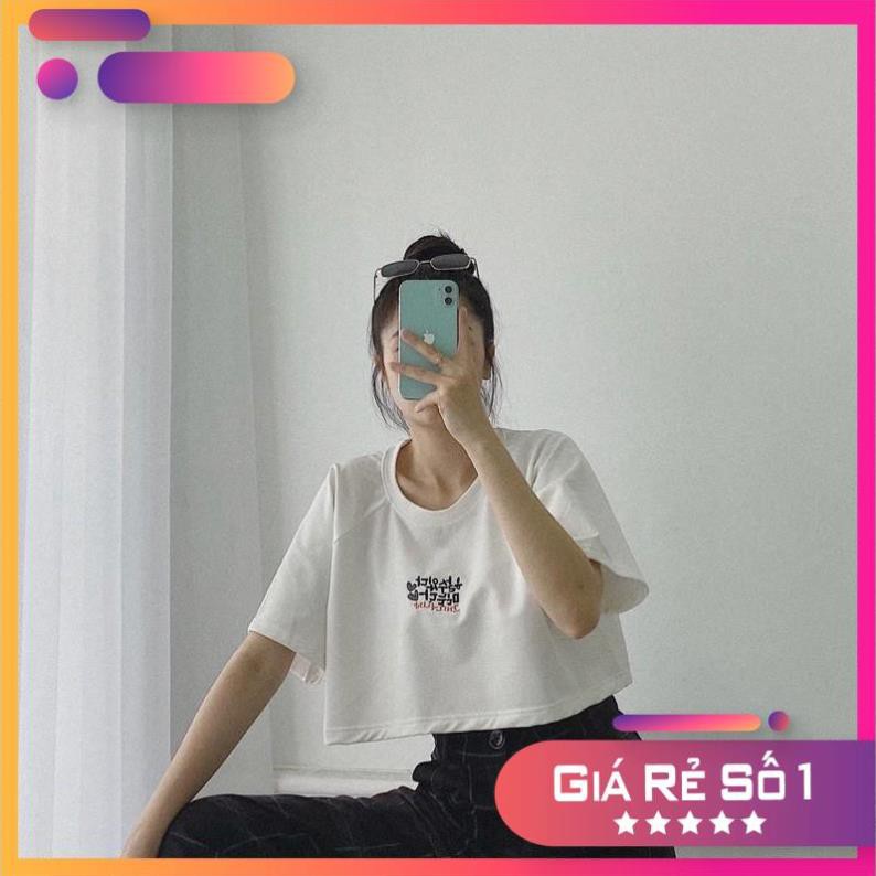 [sale Sốc] Áo Thun Nữ Croptop FREESHIP Áo Tay Lỡ Cotton Thêu Chữ Hàn