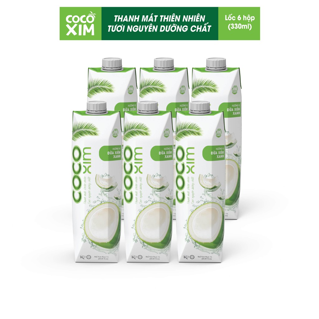 Combo 6 Hộp Nước dừa đóng hộp Cocoxim Xanh dung tích 1000ml/Hộp