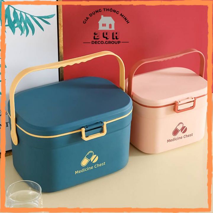 Hộp thuốc ý tế gia đình 2 tầng - Nhựa cao cấp , 2 tầng có khay , quai xách tiện lợi (Mầu ngẫu nhiên)