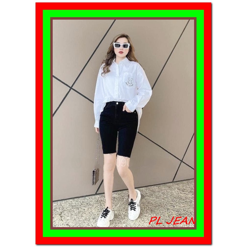 quần jean LỬNG nữ TRƠN MÀU ĐEN - TRẮNG tua lai siêu xinh jean giãn nhẹ -LUNG31