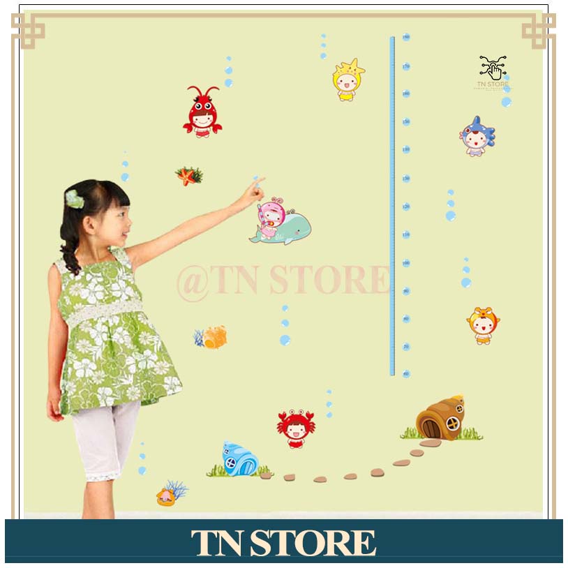 ĐECAL DÁN TƯỜNG Đo chiều cao hình các loại cá dễ thương TN STORE DECAL808
