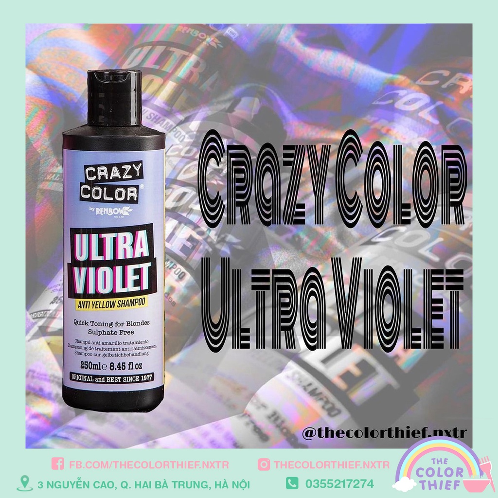 Dầu gội tím Crazy Color Ultra Violet khử ánh vàng cho tóc tẩy - The Color Thief