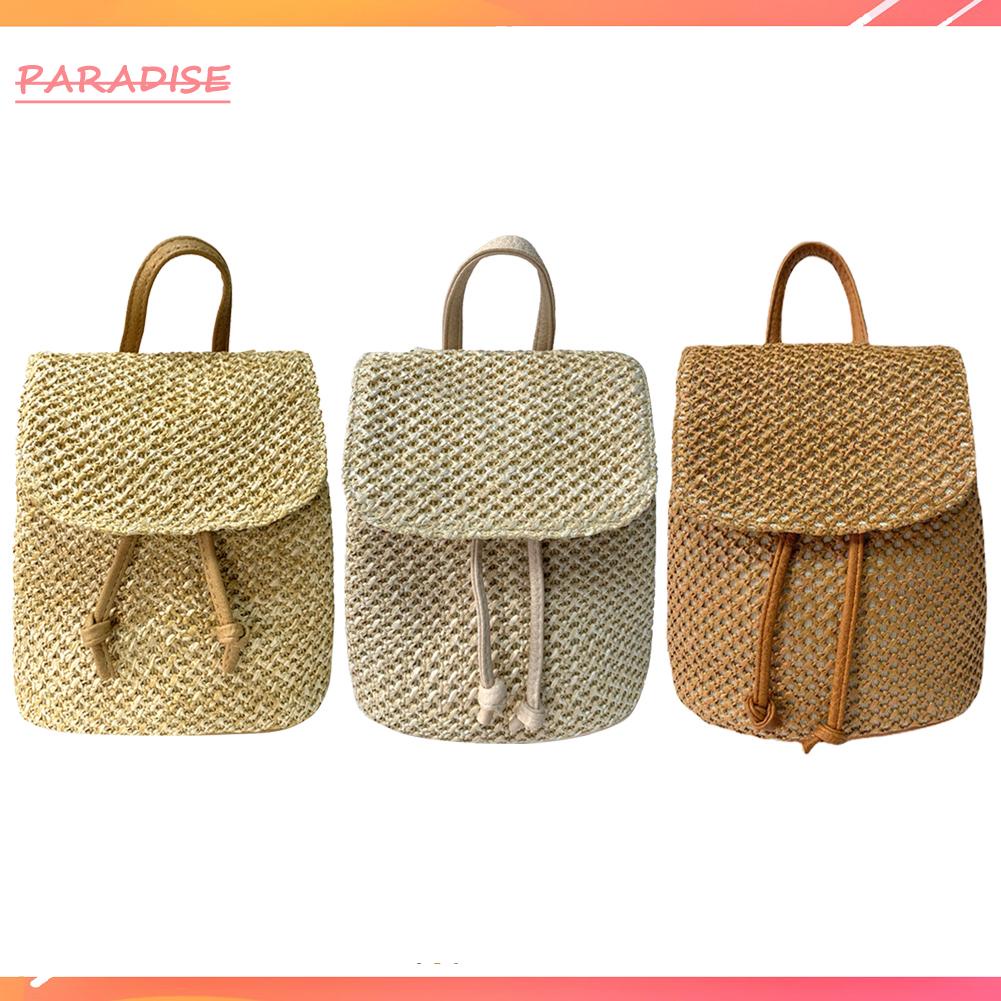 Ba Lô Đi Học Bằng Cói Phối Da Handmade Thời Trang Mùa Hè Cho Nữ