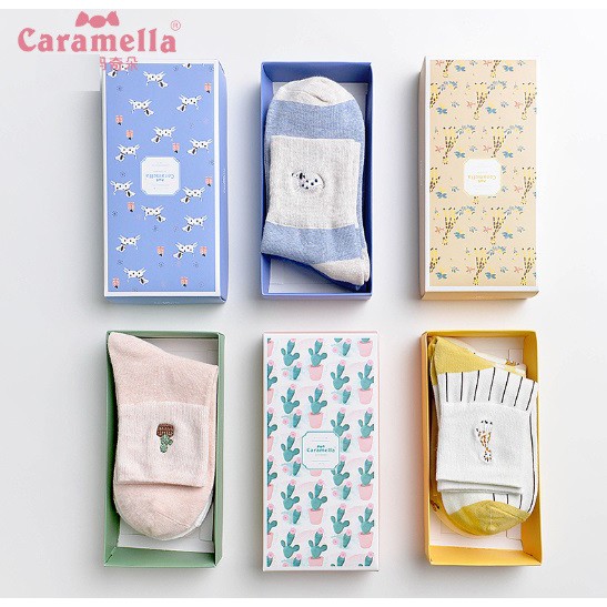 Hộp 3 tất cao cổ nữ thương hiệu Caramella