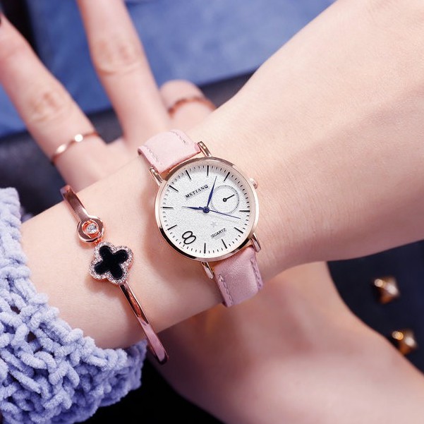 Đồng hồ thời trang nữ Mstianq M03 dây da lộn, phong cách hàn quốc