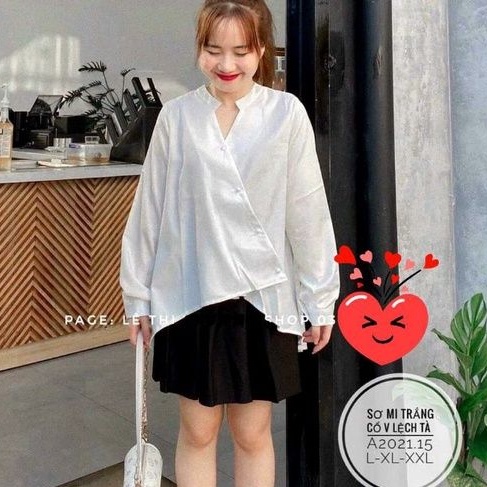 Áo sơmi trắng bigsize siêu hack dáng nhẹ nhàng nữ tính đi làm đi chơi đều được( 55-90kg)