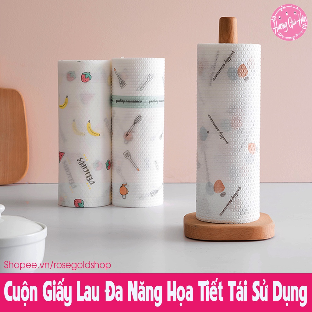 Cuộn Giấy Lau Vải Không Dệt Có Thể Tái Sử Dụng Họa Tiết , Vệ Sinh Bếp, Nhà Cửa Tiện Lợi, Siêu Thấm Hút