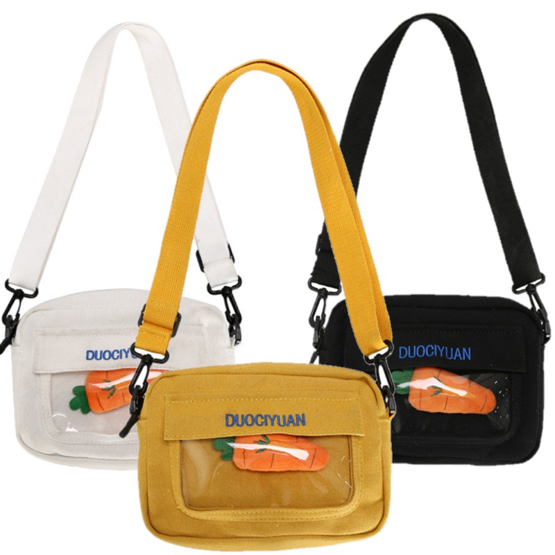 Túi đeo chéo mini vải tote canvas cho nữ huy hiệu cà rốt dễ thương DCY - phuishop